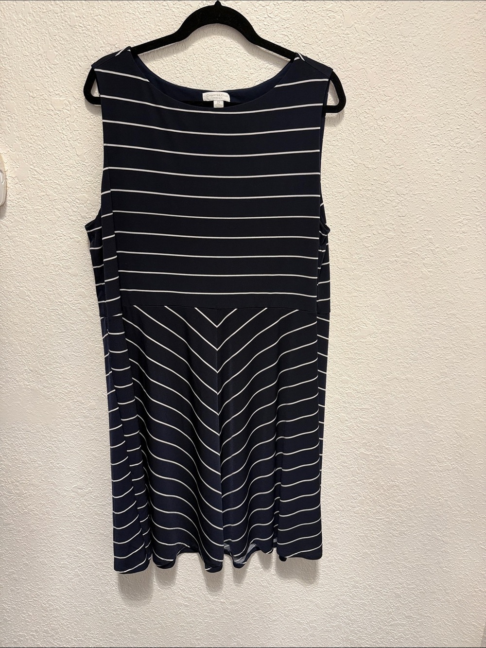Charter Club Navy and White Striped Sleeveless Fit-and-Flare Dress